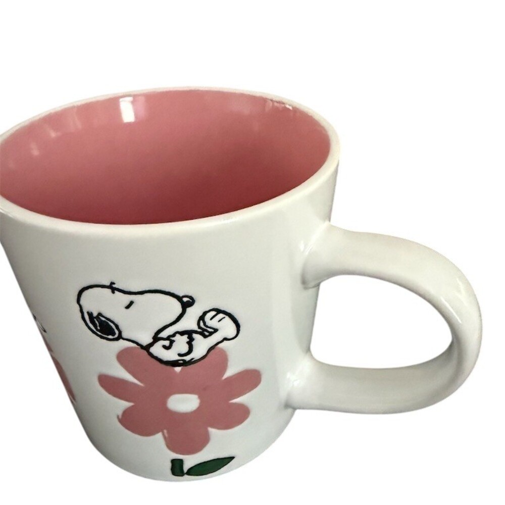 Reserved for britt Peanuts Snoopy Coffee Mug Pink Floral Wraparound Pink Ceramic